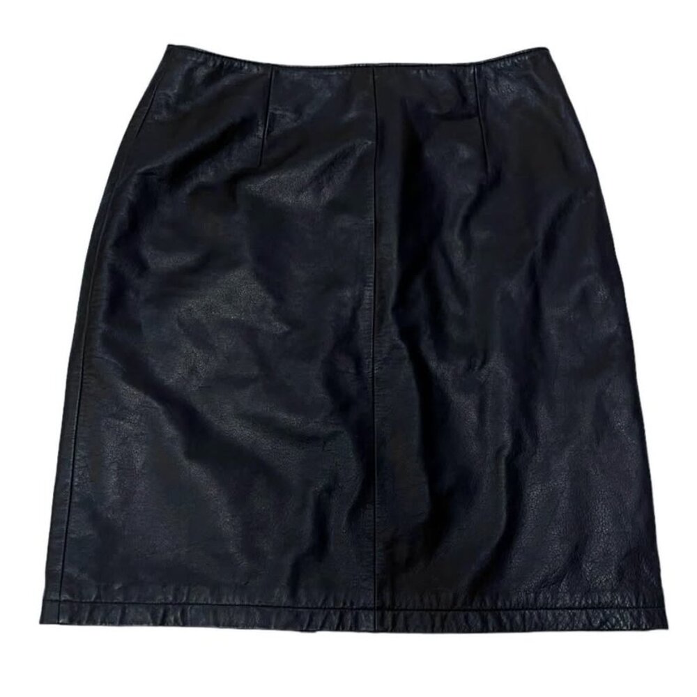 Vtg Wilsons Leather Maxima Black Leather A-Line Skirt Women's size 8